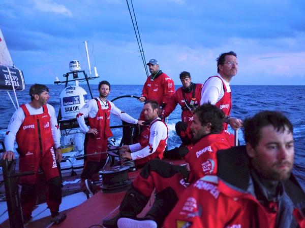 All hands on deck as CAMPER passes through the Solomon Islands at dawn